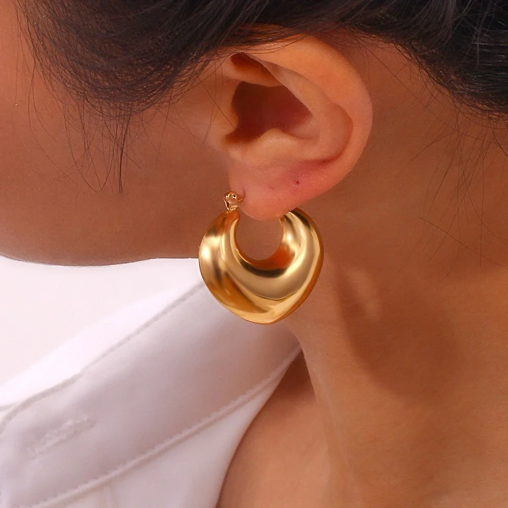 18K Gold Plated Hoop Earrings*Chunky Heart Earrings*Waterproof Jewelry - Picture 5 of 11